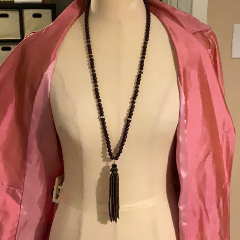 Cato Midnight Purple Beaded Necklace With Tassel Nwt 15$